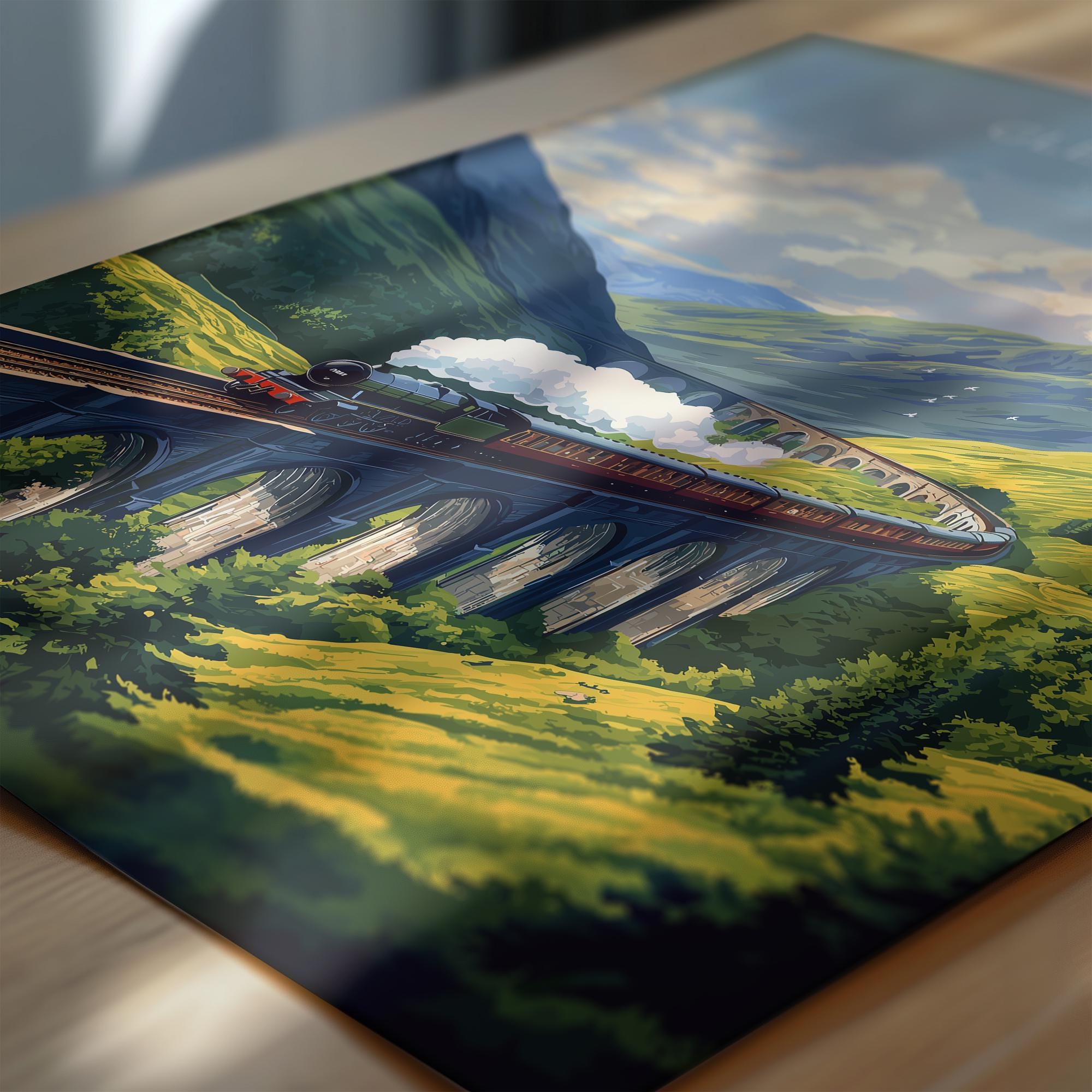 Glenfinnan Viaduct Travel Poster Wall Art, Scottish Highlands Art, Railway Bridge Print, Scotland Landscape, Steam Train Decor Artwork NQ Media Designs
