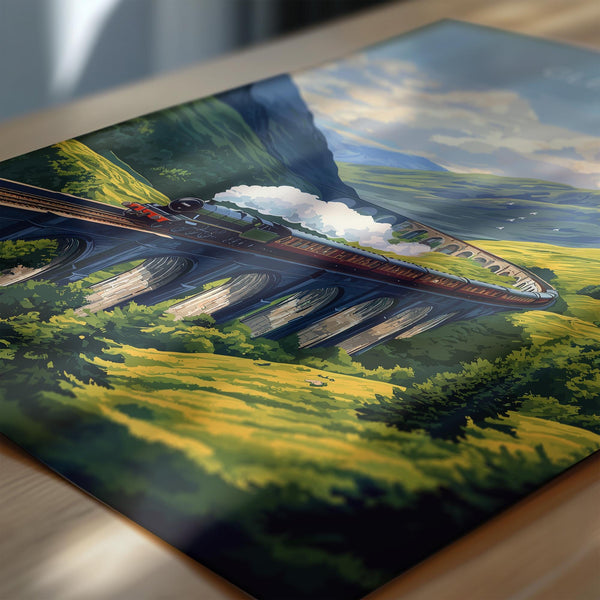 Glenfinnan Viaduct Travel Poster Wall Art, Scottish Highlands Art, Railway Bridge Print, Scotland Landscape, Steam Train Decor Artwork
