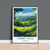 Surrey Hills Travel Poster Wall Art, Surrey Hills Travel Print, English Countryside Art Gift, Wall Art Print NQ Media Designs