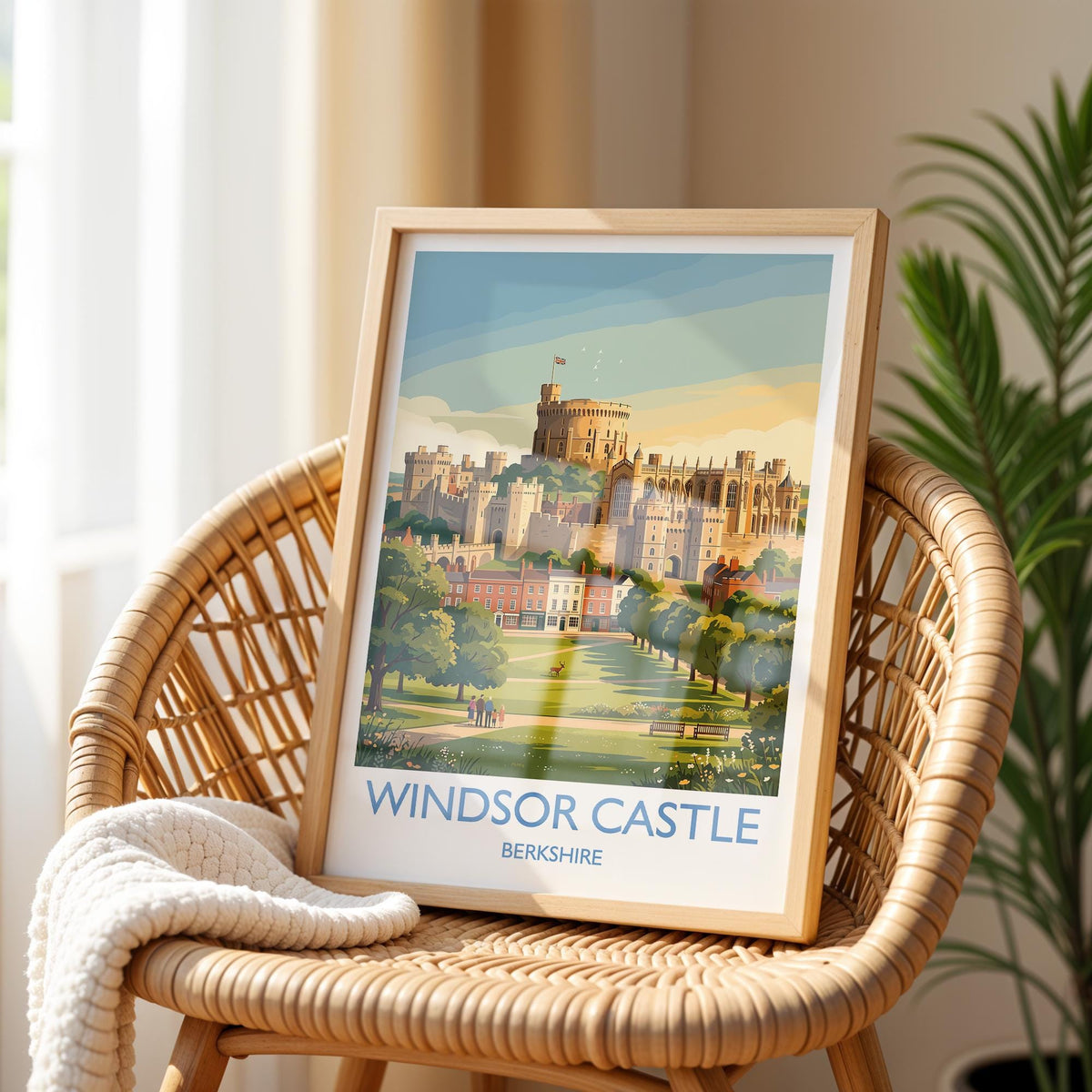Windsor Castle Print, Berkshire Wall Art with Border, Royal Castle Poster, English Travel Print, Windsor Gift Print