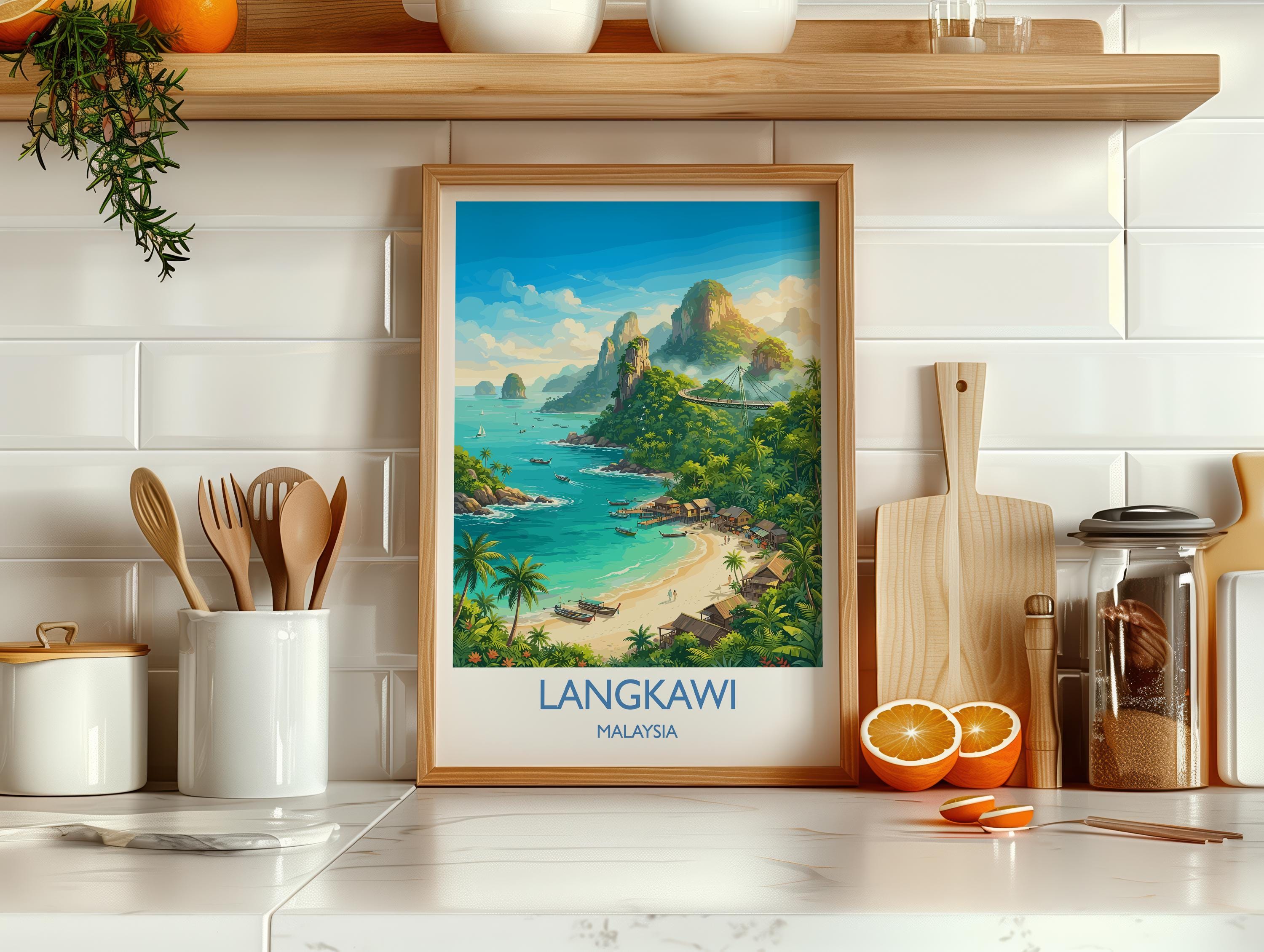 Langkawi Malaysia Travel Poster, Tropical Island Wall Art, Langkawi Beach Print, Malaysia Travel Poster, Asian Paradise Illustration