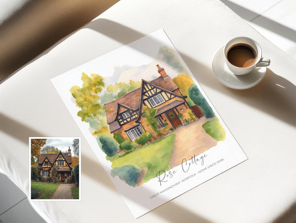 Personalised Watercolour House Portrait, Home Portrait, House Warming Gift, New Home Gift, First Home, Digital Wall Art Watercolour Decor