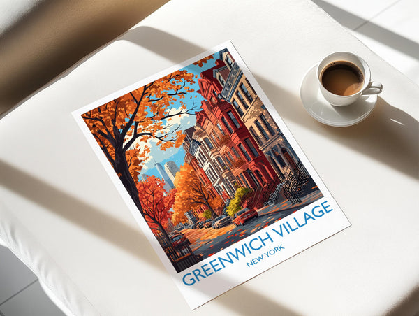 Greenwich Village New York Travel Print Wall Art, Travel Poster of Greenwich Village, New York , New York Art Lovers Gift, USA Art Gift