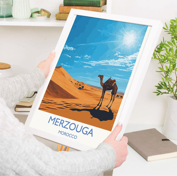 Merzouga Travel Print Wall Art, Travel Poster of Merzouga, Merzouga Art Lovers Gift, Morocco Desert Wall Art
