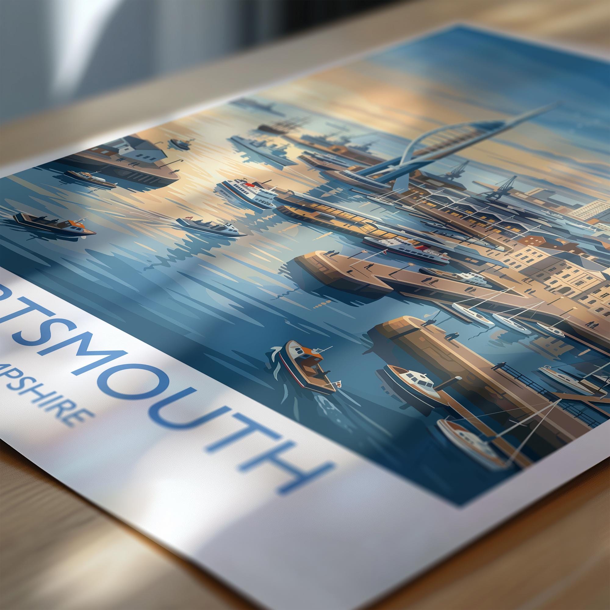 Portsmouth Travel Poster Print, Southsea & Spinnaker Tower Wall Art, Hampshire Coastal City Illustration, UK Travel Decor, Seaside Gift