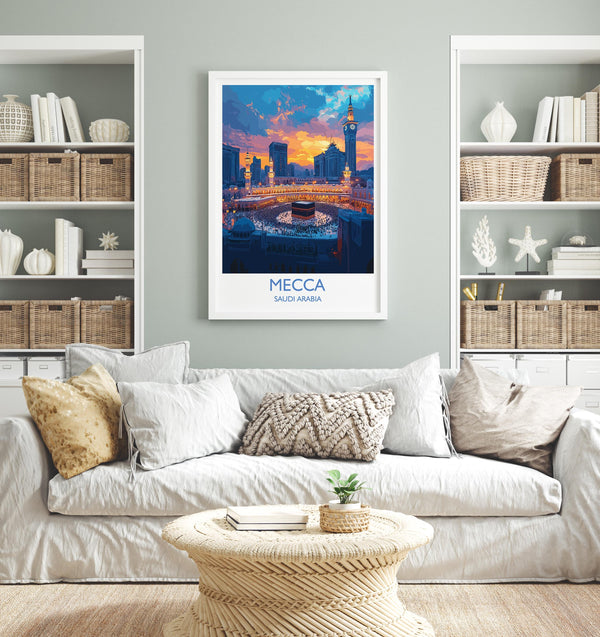 Mecca Poster Wall Art, Mecca Travel Print, Saudi Arabia Wall Art Gift, Mecca Art Lovers Gift, Travel Wall Decor