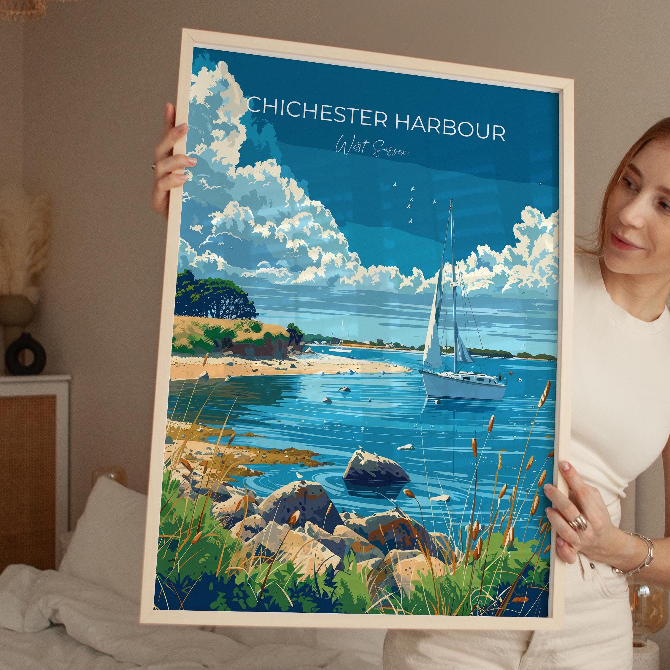 Chichester Harbour Travel Print Wall Art, West Sussex Travel Poster, English Countryside Art Gift, Wall Art Print NQ Media Designs