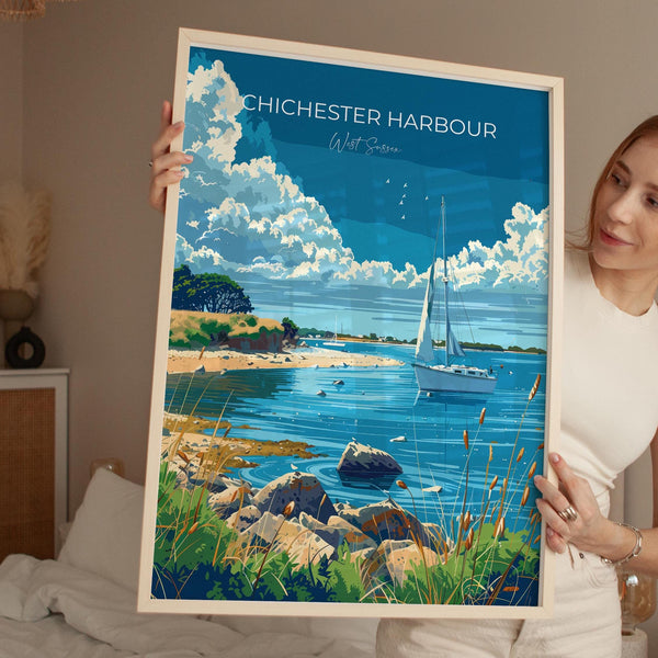 Chichester Harbour Travel Print Wall Art, West Sussex Travel Poster, English Countryside Art Gift, Wall Art Print