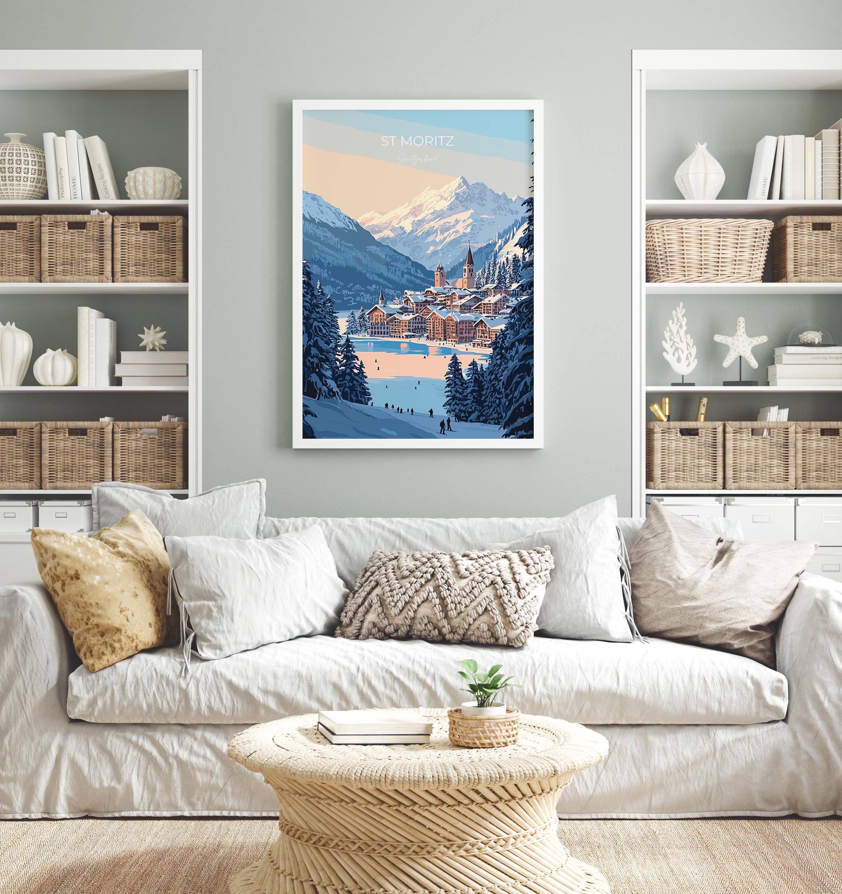 St Moritz Wall Art Travel Poster, Travel Print of St Moritz, Ski Poster, Switzerland Alps Art Travel Lovers Gift NQ Media Designs