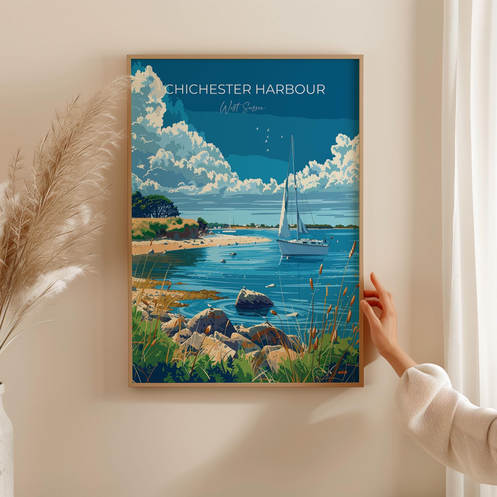 Chichester Harbour Travel Print Wall Art, West Sussex Travel Poster, English Countryside Art Gift, Wall Art Print NQ Media Designs