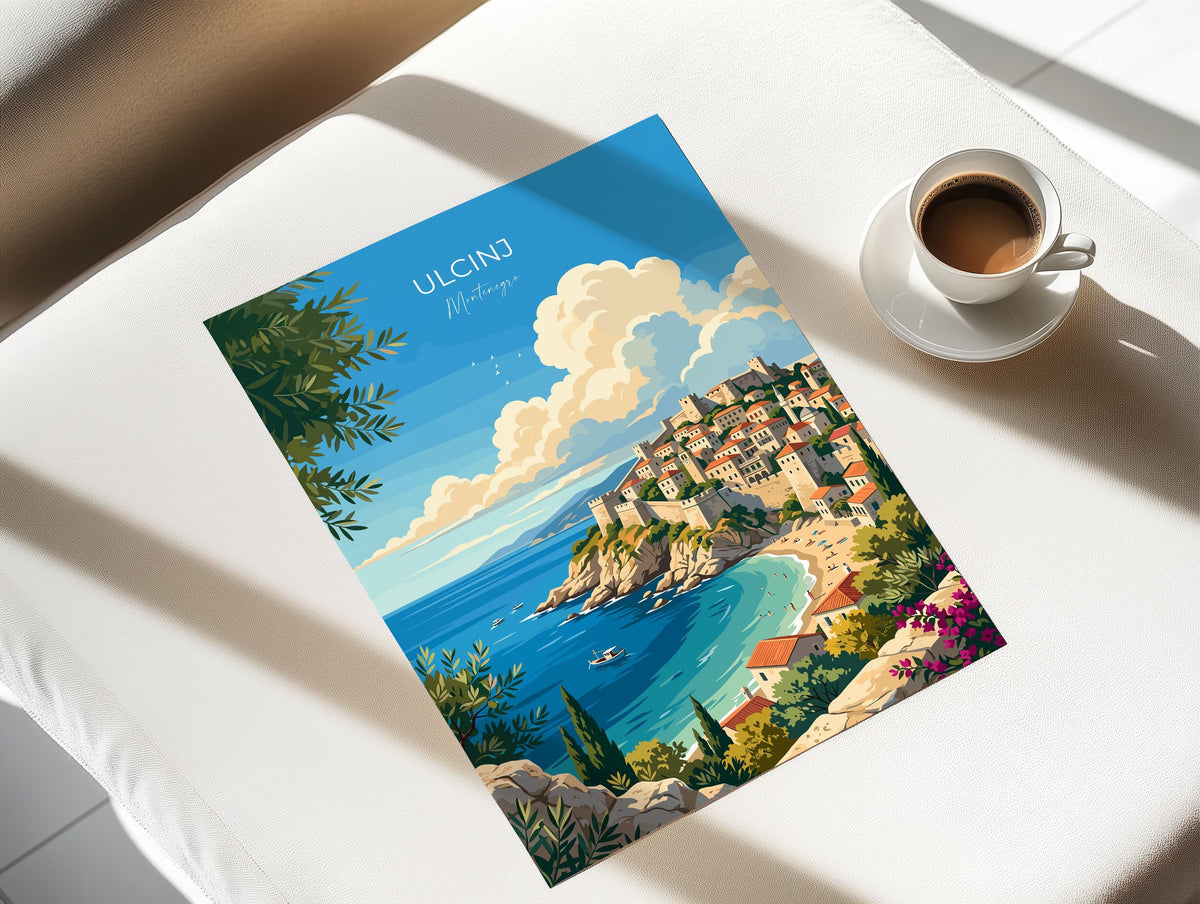 Ulcinj Montenegro Poster, Old Town Wall Art, Adriatic Coast Print, Balkans Travel Poster, Ulcinj Gift
