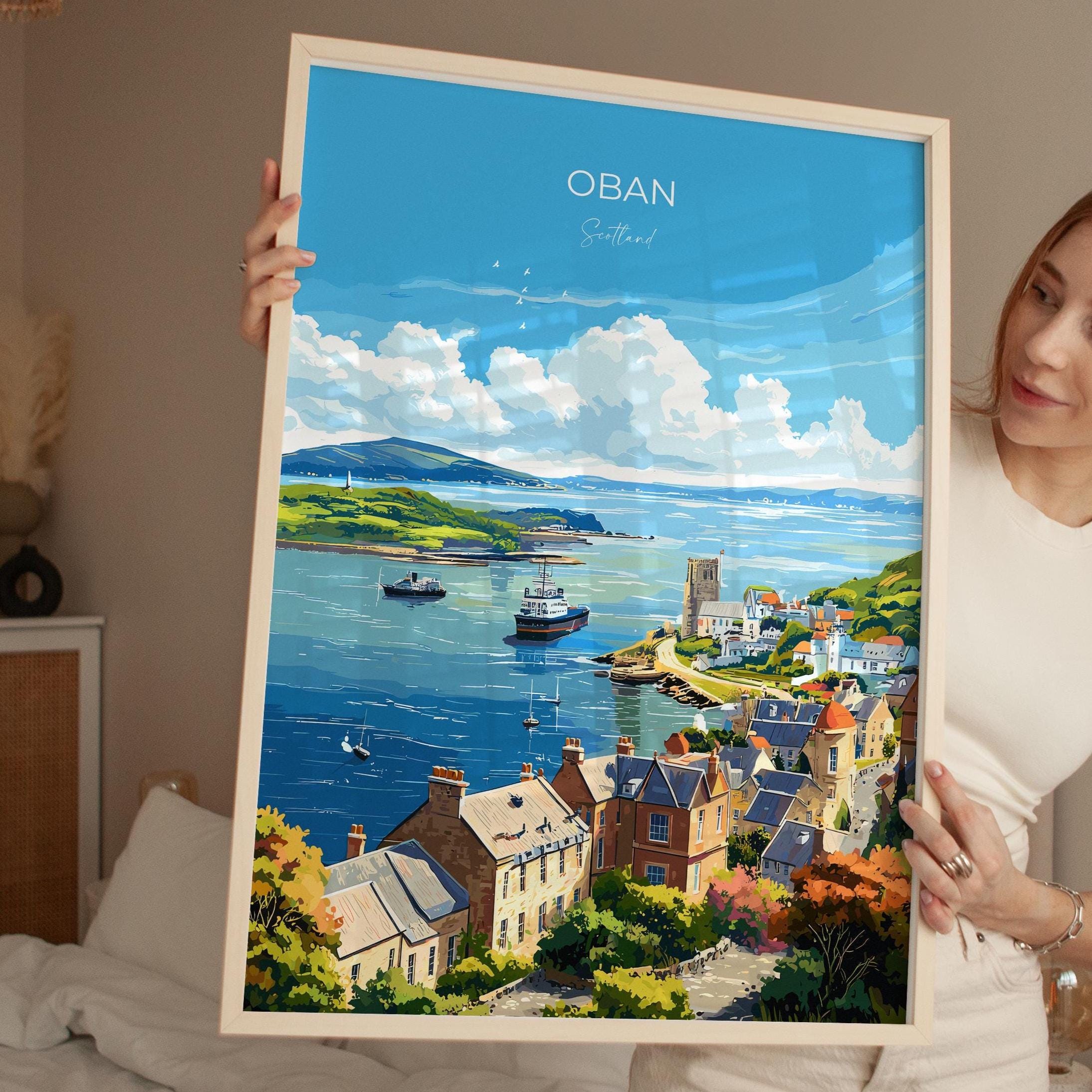 Oban Scotland Travel Poster – Coastal Wall Art, Argyll and the Isles Print, Scottish Landscape Decor Gift NQ Media Designs