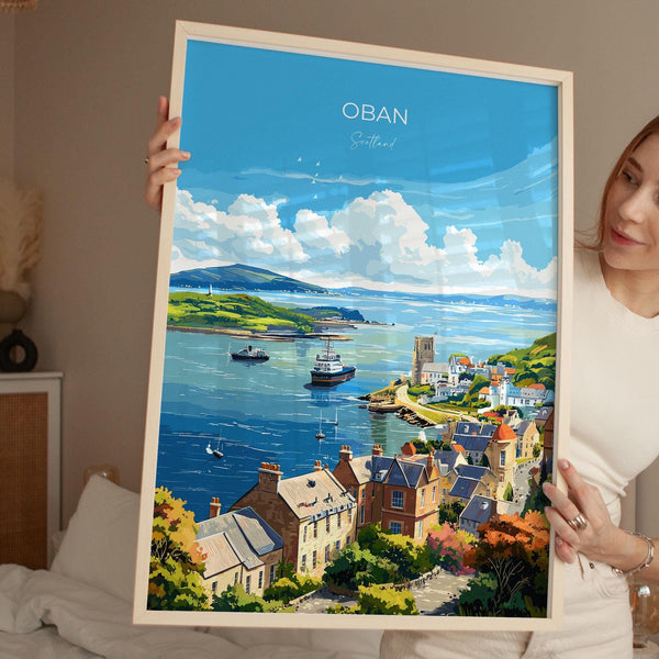 Oban Scotland Travel Poster – Coastal Wall Art, Argyll and the Isles Print, Scottish Landscape Decor Gift