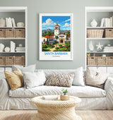 Santa Barbara Travel Print, California Wall Art with Border, Santa Barbara Courthouse Poster, Spanish Colonial Art Print, California Gift