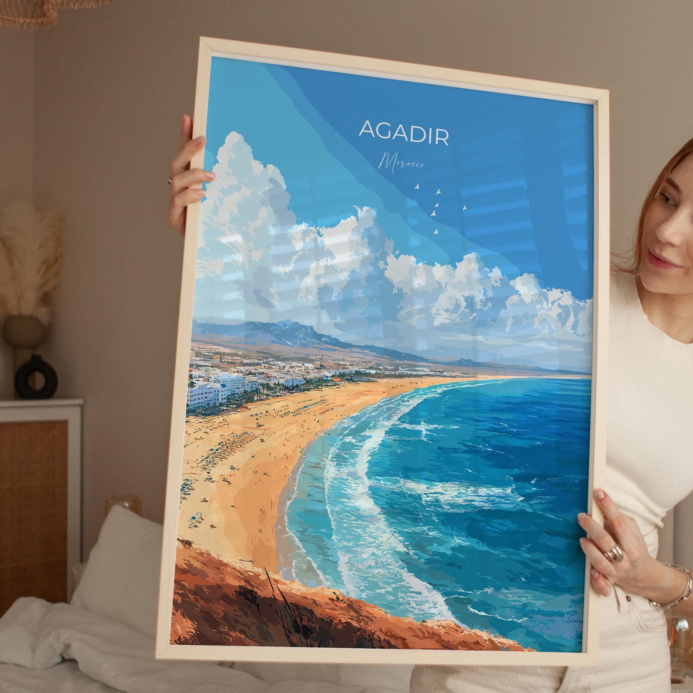 Agadir Travel Poster Wall Art, Travel Print of Agadir, Agadir Art Lovers Gift, Morocco Wall Art NQ Media Designs