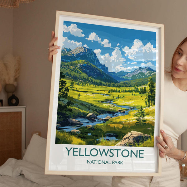 Yellowstone National Park Travel Poster Wall Art, Travel Print of Yellowstone, National Park Art Lovers Gift, Wyoming, USA, Wall Art Gift