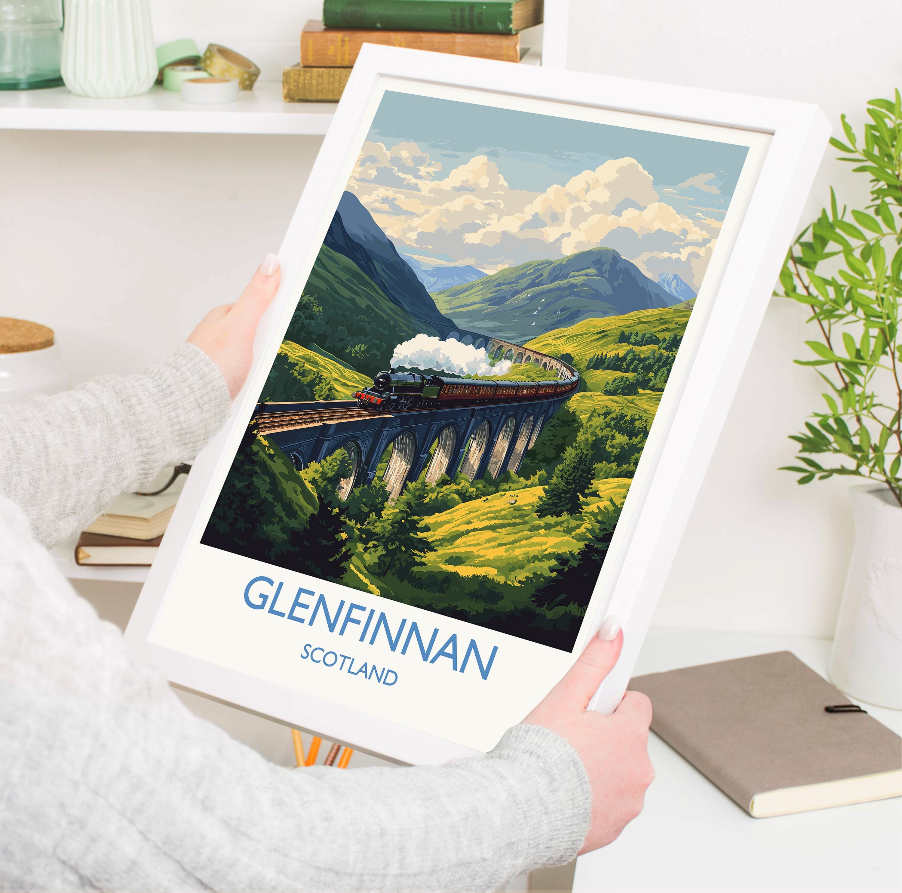 Glenfinnan Viaduct Travel Print Wall Art, Scottish Highlands Art, Railway Bridge Poster, Scotland Landscape, Steam Train Decor Artwork NQ Media Designs
