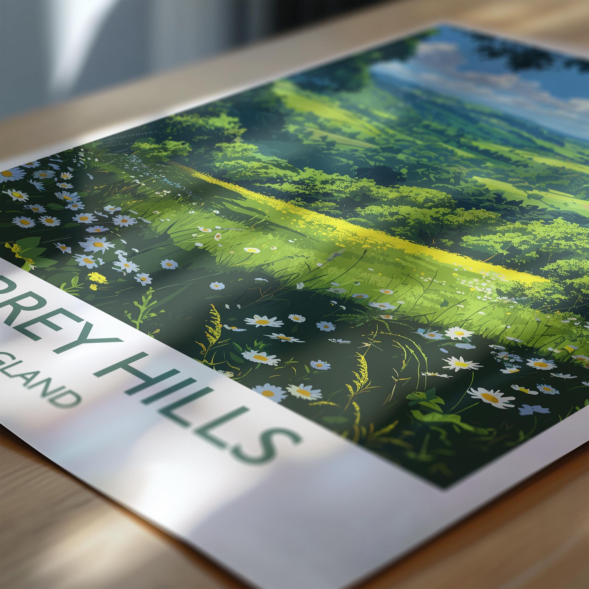 Surrey Hills Travel Poster Wall Art, Surrey Hills Travel Print, English Countryside Art Gift, Wall Art Print NQ Media Designs
