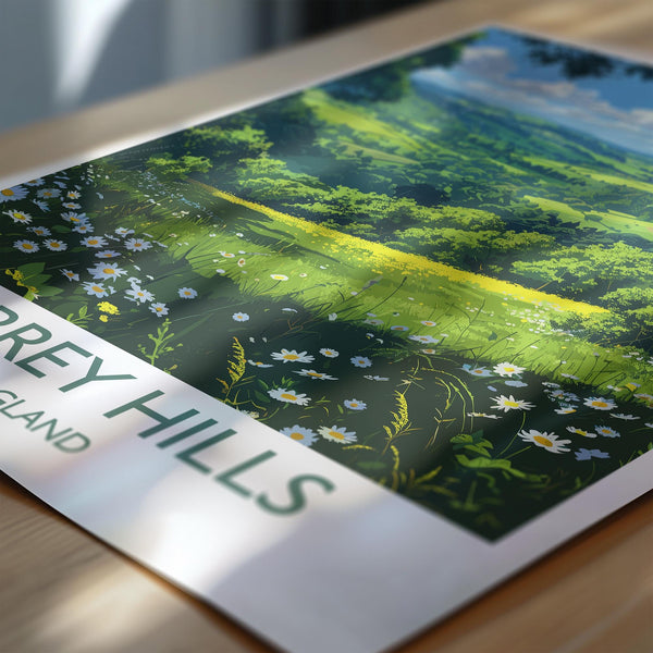 Surrey Hills Travel Poster Wall Art, Surrey Hills Travel Print, English Countryside Art Gift, Wall Art Print