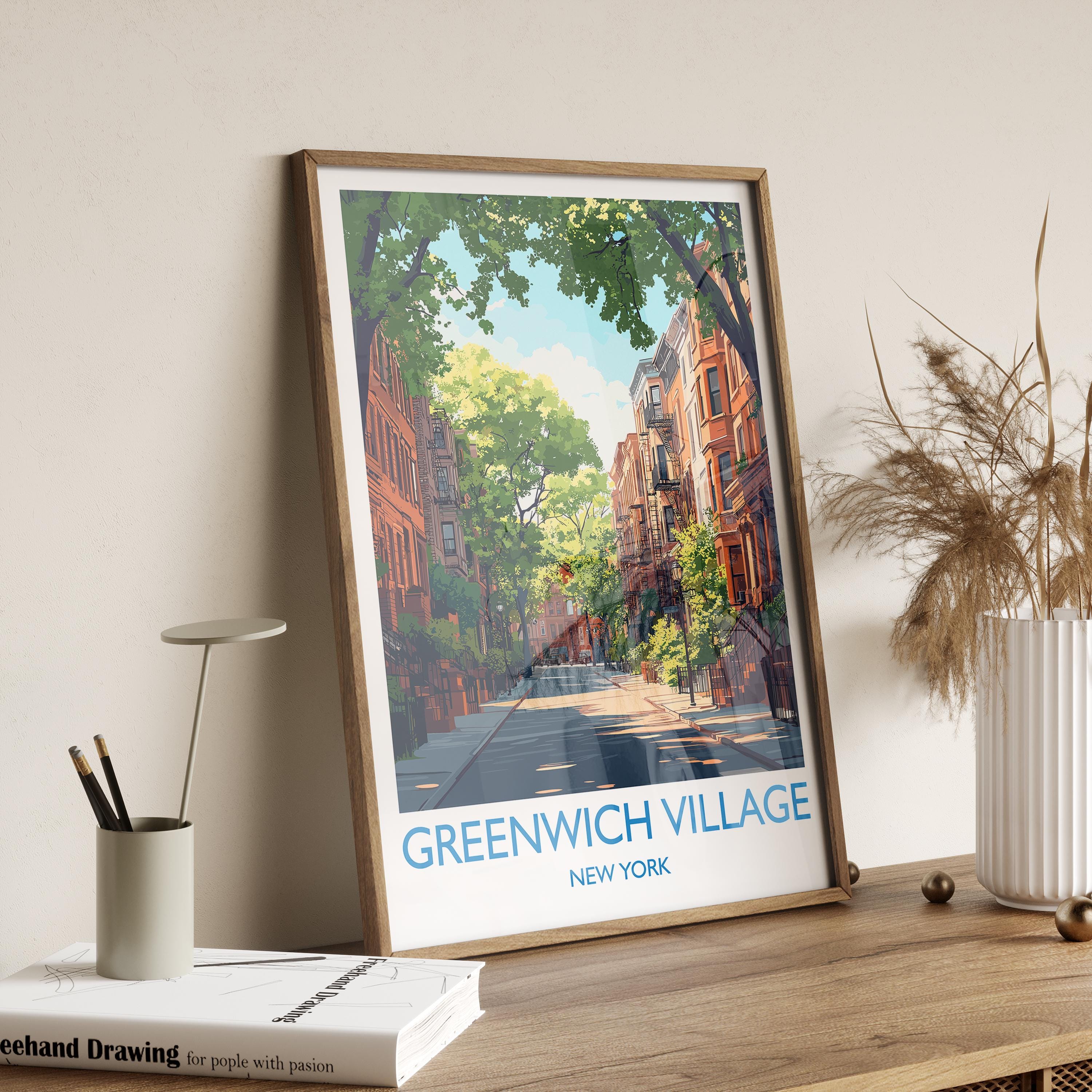 Greenwich Village New York Travel Print Wall Art, Travel Poster of Greenwich Village, New York , New York Art Lovers Gift, USA Art Gift NQ Media Designs