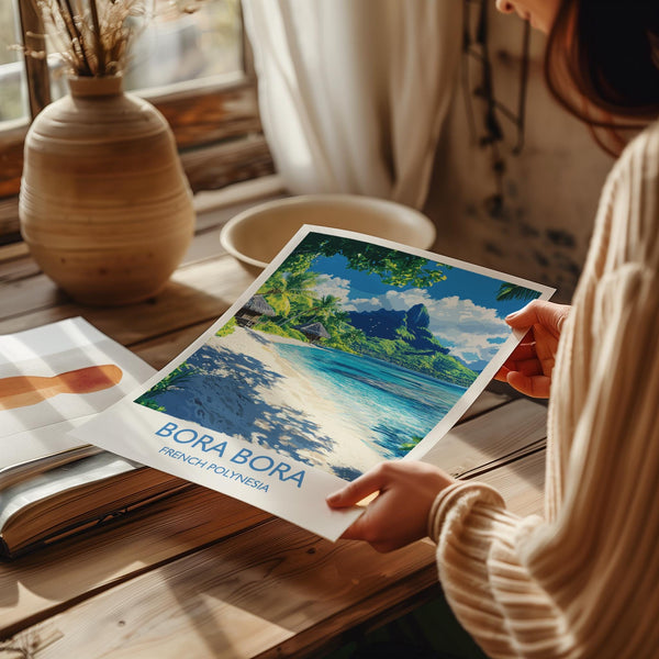 Bora Bora Travel Poster Wall Art, Travel Print of Bora Bora, French Polynesia, South Pacific Islands Art Lovers Gift