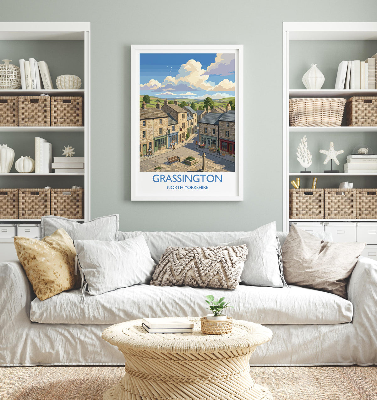 Grassington Print, Yorkshire Dales Wall Art with Border, North Yorkshire Poster, England Travel Print, Grassington Gift
