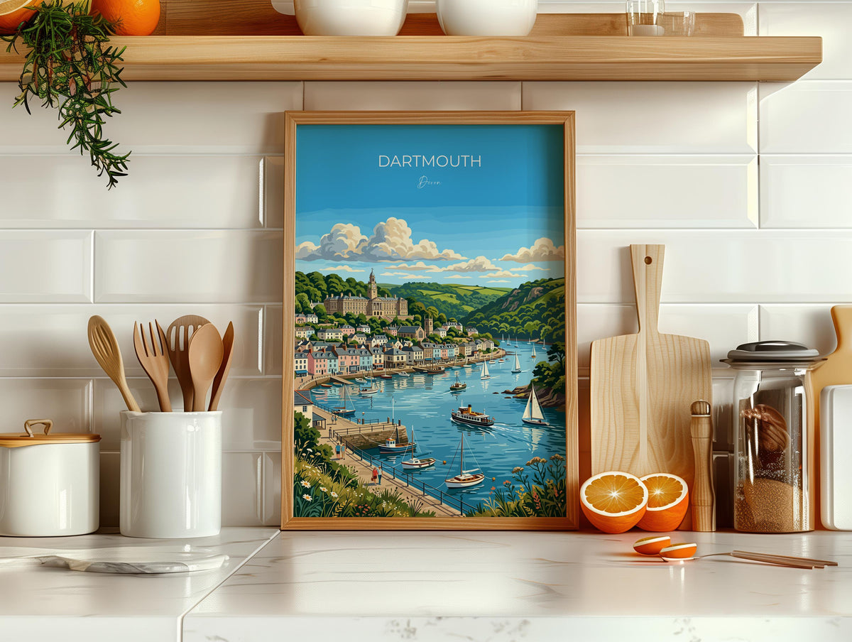 Dartmouth Poster, Devon Wall Art, River Dart Print, Britannia Royal Naval College Poster, South Devon Coastal Travel Print, Dartmouth Gift