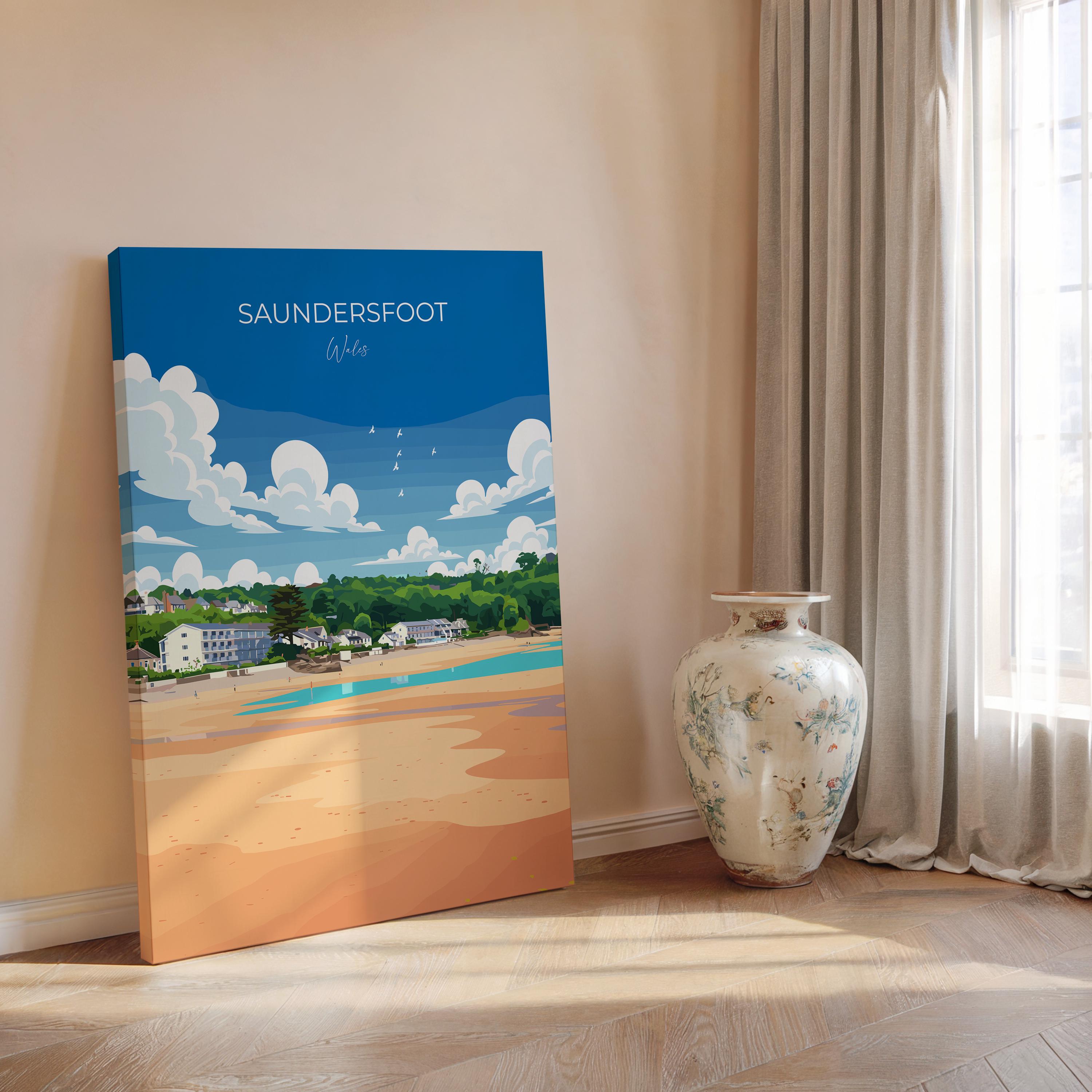 Saundersfoot Travel Poster - Vibrant Coastal Artwork | Pembrokeshire Coast Art Print NQ Media Designs