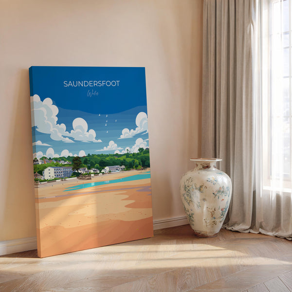 Saundersfoot Travel Poster - Vibrant Coastal Artwork | Pembrokeshire Coast Art Print
