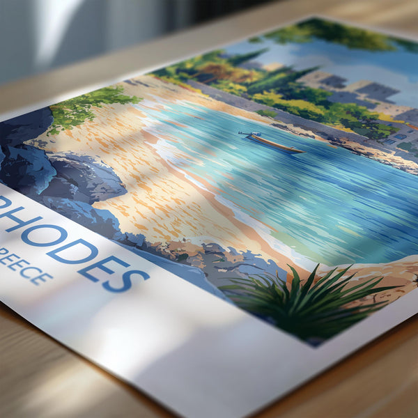 Rhodes Travel Print, Travel Poster of Rhodes, Greece Gift, Greek Islands Art Lovers Gift, Rhodes Wall Art Print