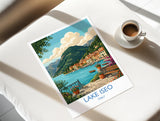 Lake Iseo Italy Print, Italian Lakes Wall Art with Border, Lombardy Poster, Lakeside Village Print, Iseo Gift