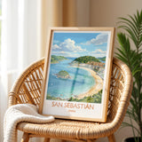 San Sebastian Print, La Concha Wall Art with Border, Basque Coast Poster, Spain Travel Print, San Sebastian Gift Print
