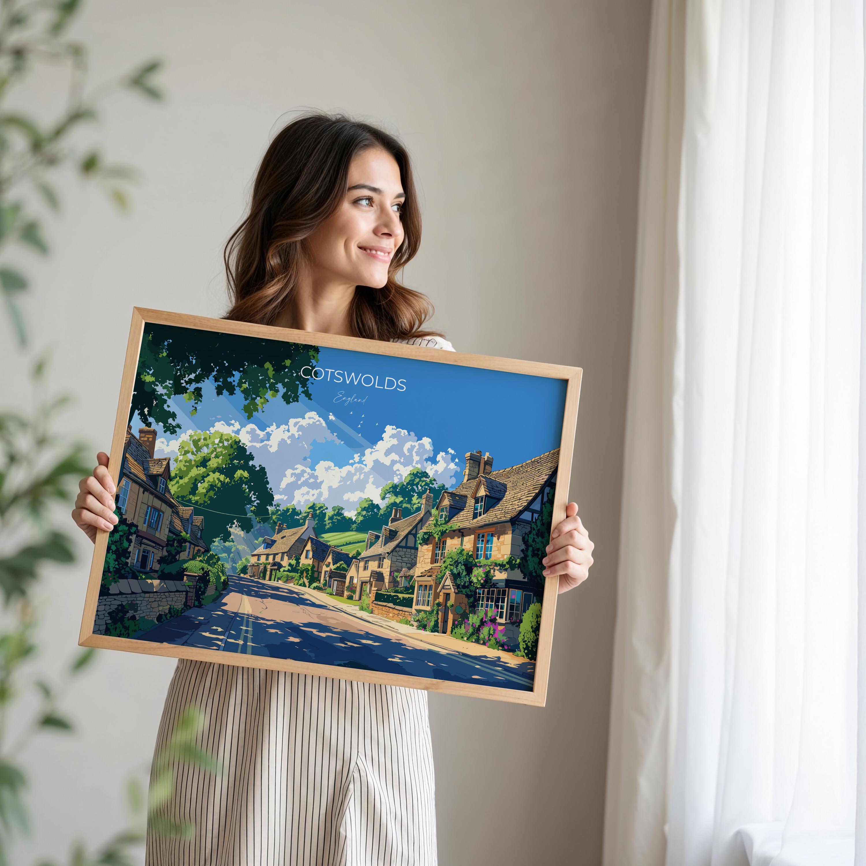 Cotswolds Landscape Travel Poster Wall Art, Travel Print of Cotswolds, Cotswolds Art Lovers Gift, English Countryside NQ Media Designs