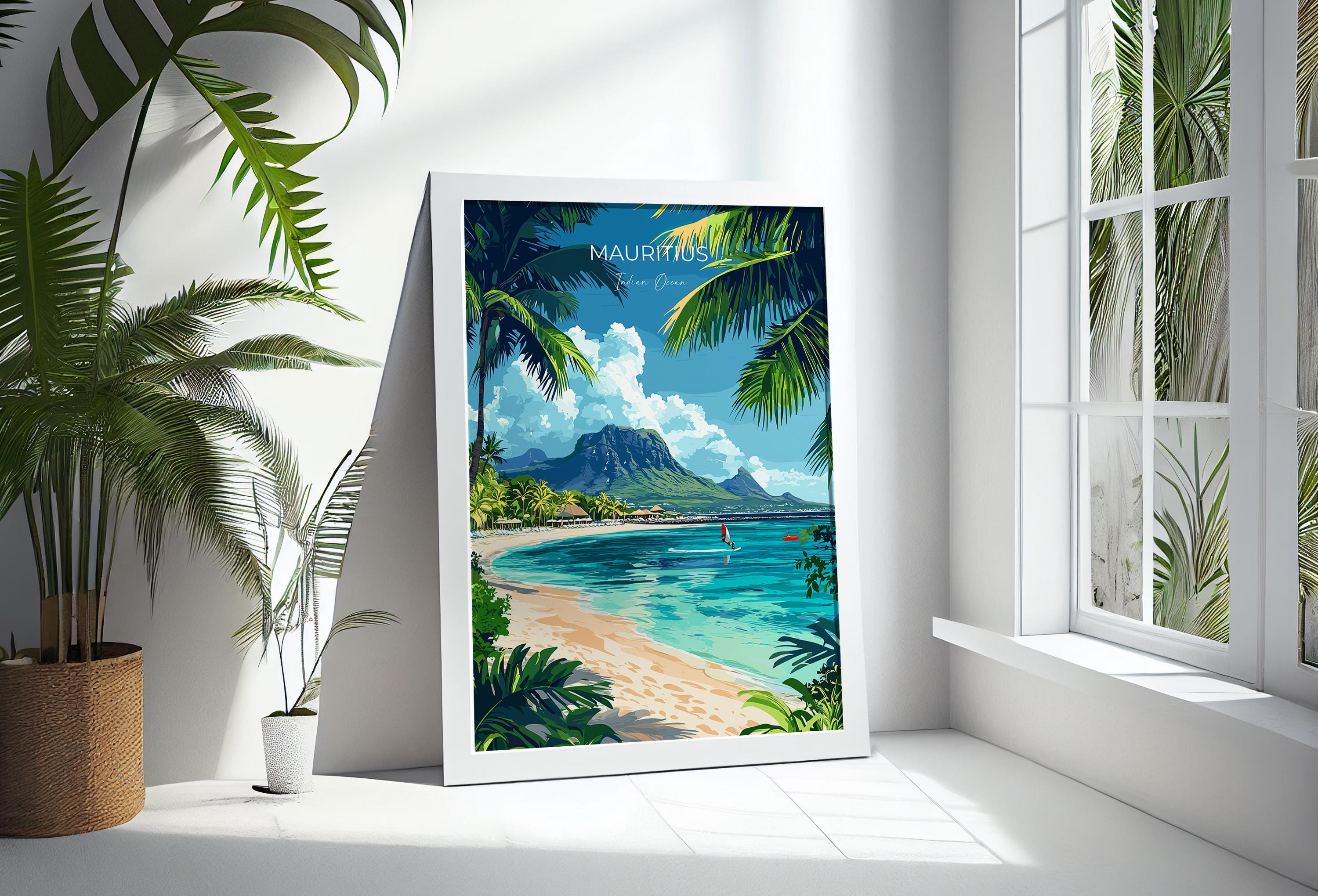 Mauritius Travel Poster, Travel Print of Mauritius, Indian Ocean Island Art, Mauritius Wall Art Gift, NQ Media Designs