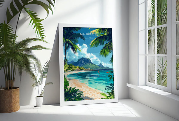 Mauritius Travel Poster, Travel Print of Mauritius, Indian Ocean Island Art, Mauritius Wall Art Gift,