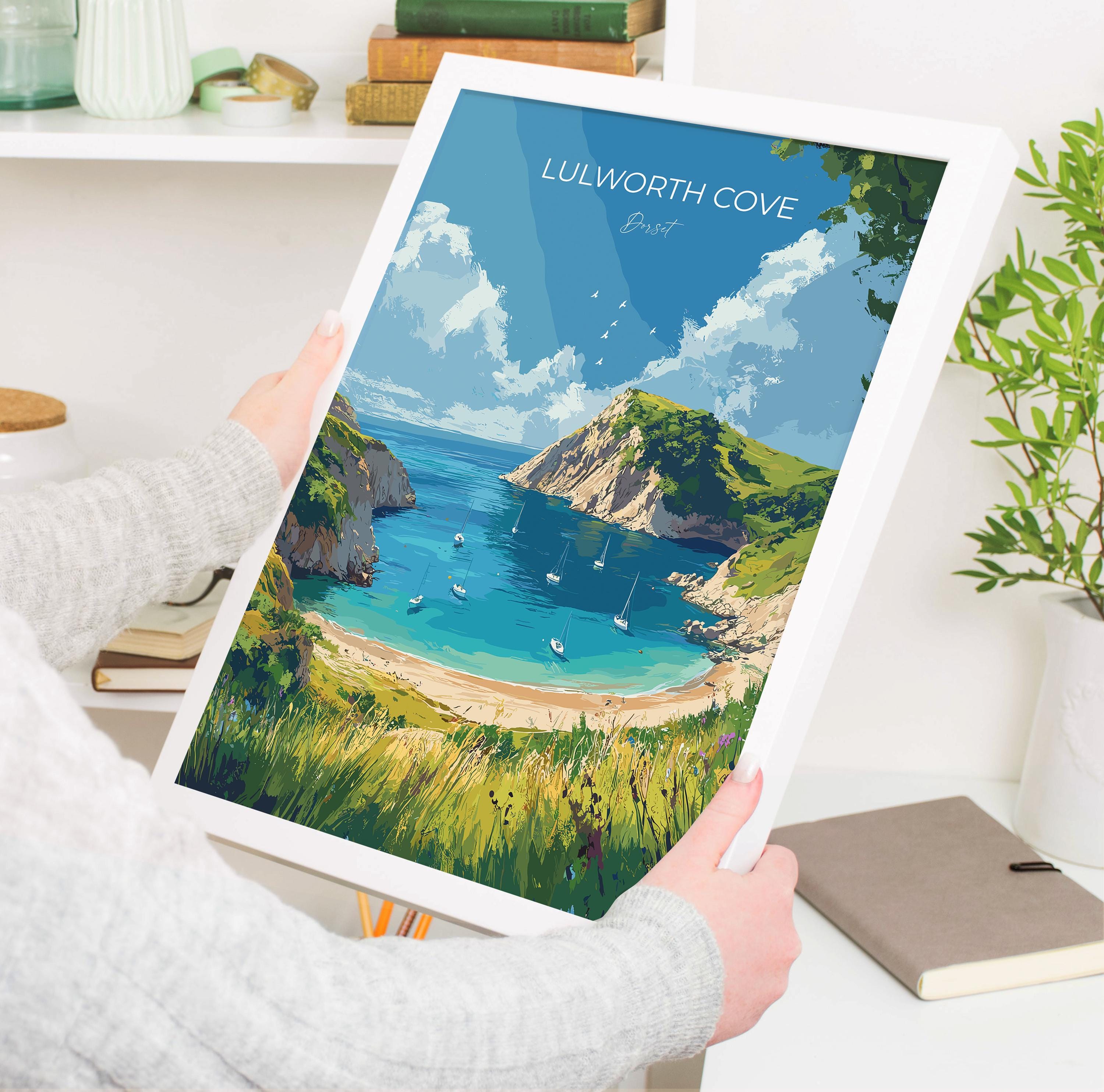 Lulworth Cove Travel Print, Travel Poster of Lulworth Cove, England, Dorset Coast Art Lovers Gift, Wall Art Print NQ Media Designs