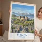 Stirling Castle Scotland Travel Poster, Scottish Highlands Wall Art, Stirling City Landscape Print, Historic Castle Illustration, UK Decor
