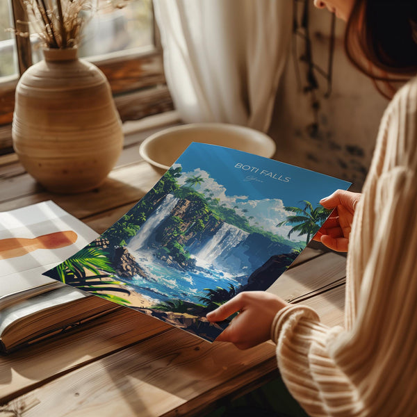 Boti Falls Travel Poster, Ghana Travel Print Collection, Travel Wall Art, Boti Falls Art Print Gift, Africa Art