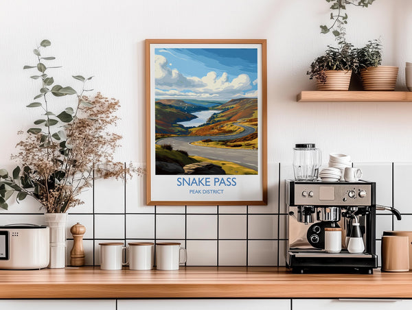 Snakes Pass Peak District Travel Print Wall Art, Travel Poster of Peak District Art Lovers Gift, English Countryside