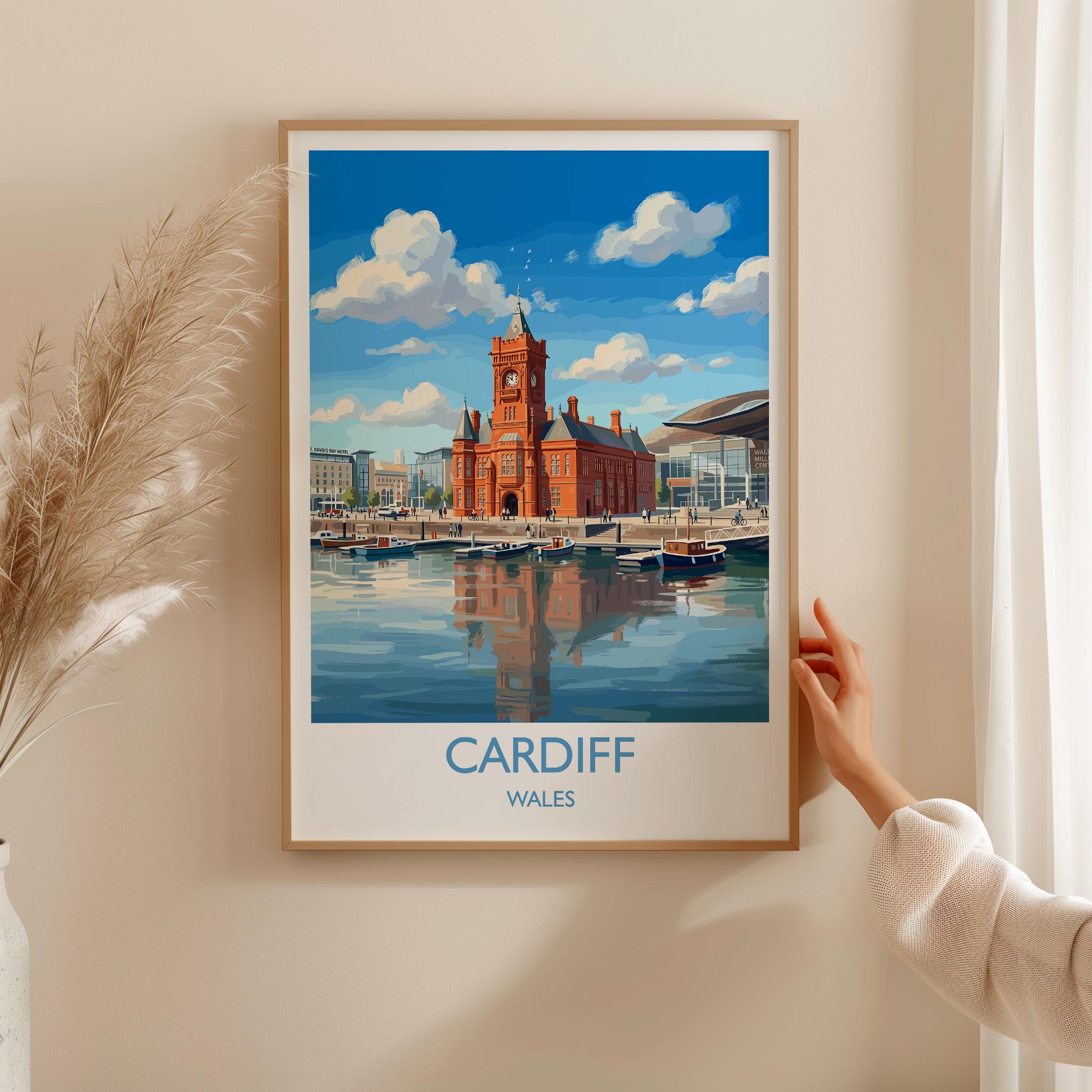 Cardiff Pierhead Building Travel Poster, Cardiff Bay Wall Art, Welsh Landmark Print, Historic Red Brick Architecture, UK City Decor
