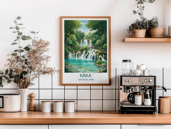 Krka National Park Waterfalls Poster, Croatia Travel Print, Skradinski Buk Wall Art, Croatian Landscape Illustration, Nature Lover Gift