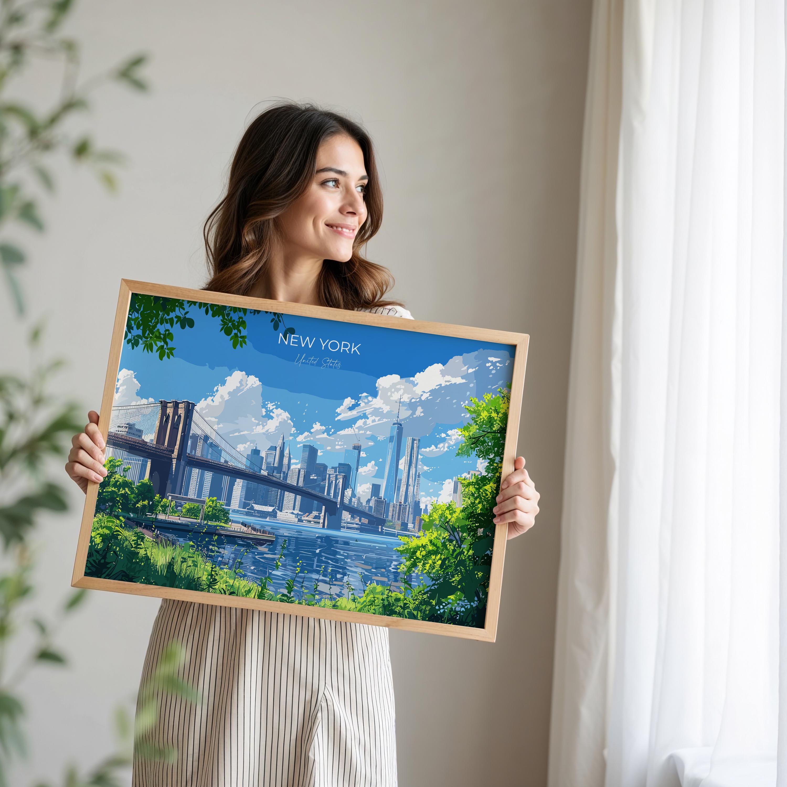 Brooklyn Bridge New York Landscape Travel Print Wall Art, Travel Poster of New York, New York Art Lovers Gift, New York, USA Travel Art NQ Media Designs