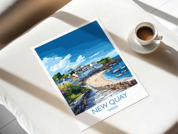 New Quay Travel Poster Wall Art, New Quay Travel Print, Wales, Ceredigion Welsh Art Gift, Wall Art Print