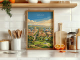 Adelaide Australia Travel Print, Adelaide Skyline Wall Art, River Torrens Poster, South Australia Cityscape Illustration, Australia Decor