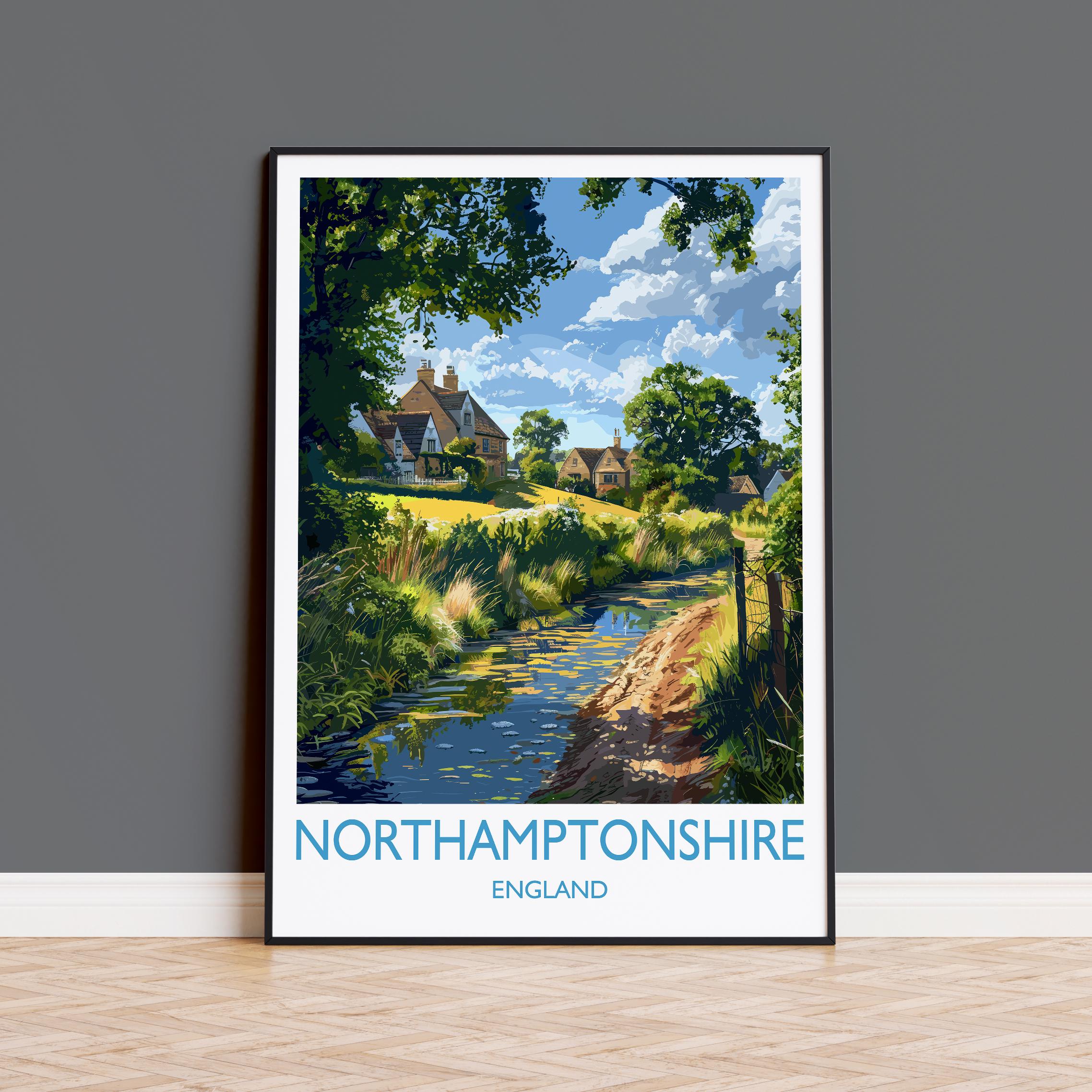 Northamptonshire Print Wall Art, Travel Poster of Northamptonshire, England, Northamptonshire Art Lovers Gift, England Wall Art Print NQ Media Designs