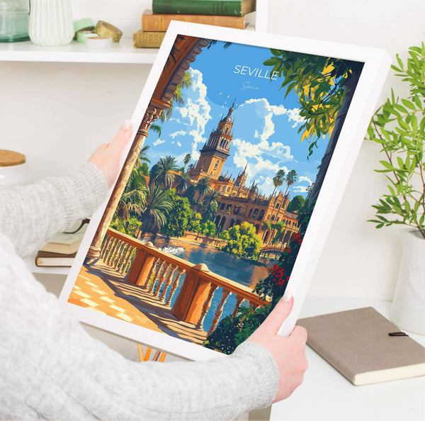 Seville Travel Poster, Travel Print of Seville, Spain Poster, Seville Wall Art Lovers Gift, Spain Art Gift