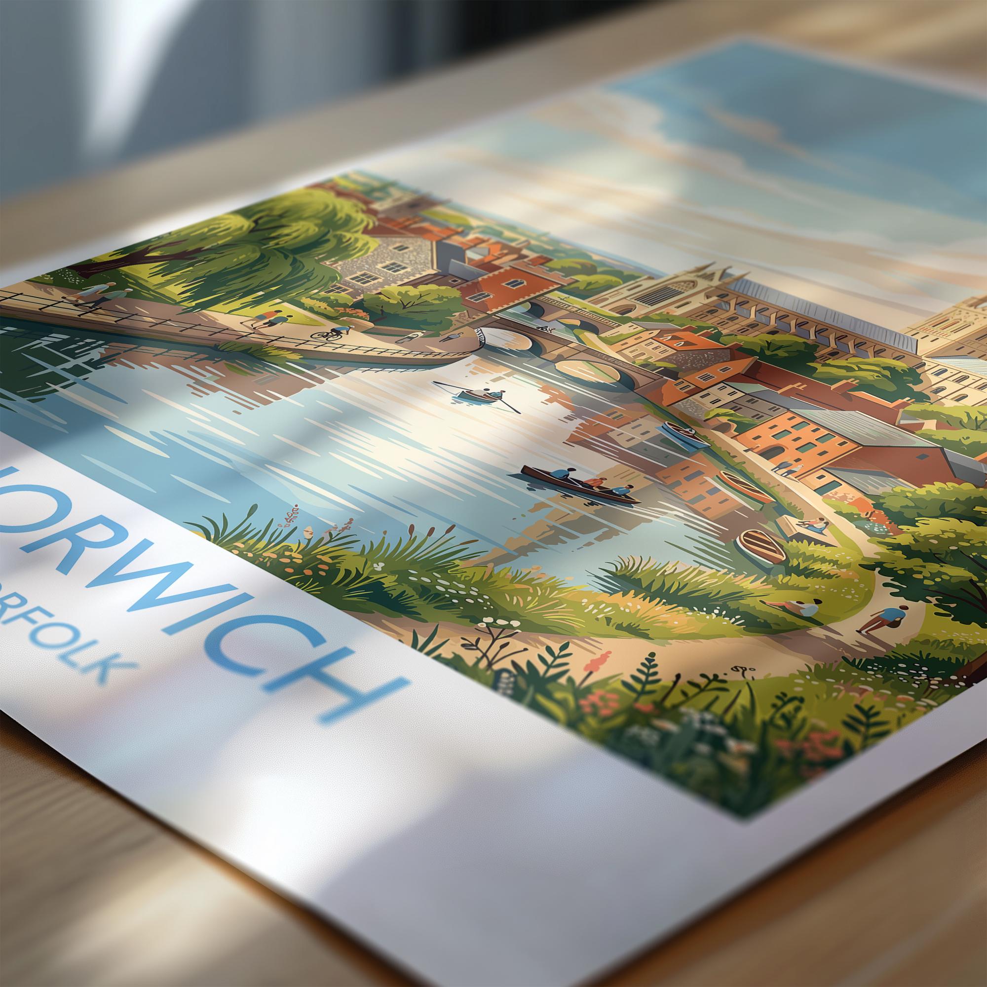 Norwich Norfolk Print, Historic Cathedral City Wall Art, English City Travel Poster, Norfolk Decor, UK Gift
