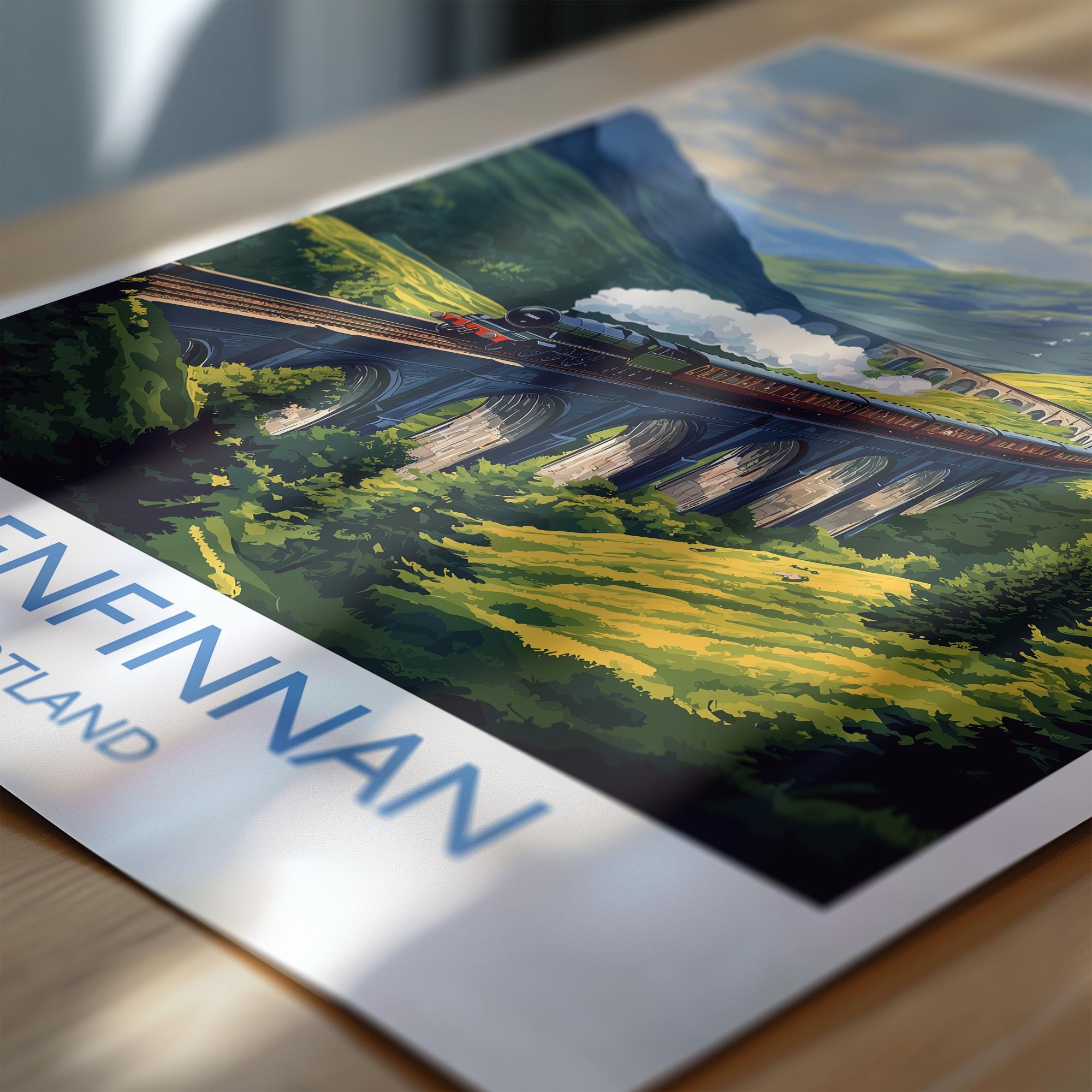 Glenfinnan Viaduct Travel Print Wall Art, Scottish Highlands Art, Railway Bridge Poster, Scotland Landscape, Steam Train Decor Artwork NQ Media Designs
