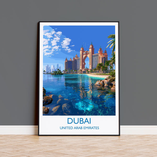Dubai Travel Print, Travel Poster of Dubai, Palm Jumeirah Dubai Art lovers Gift, UAE Wall Art Gift
