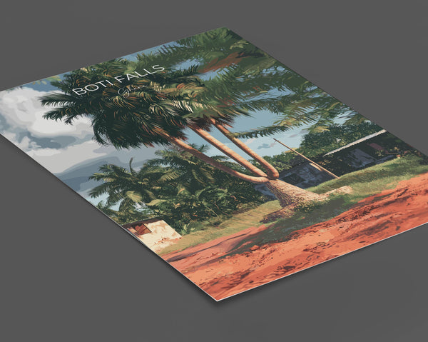 Boti Falls Travel Poster, Ghana Travel Print Collection, Three headed Palm Tree, Ghana, Africa Art Lovers Travel Gift